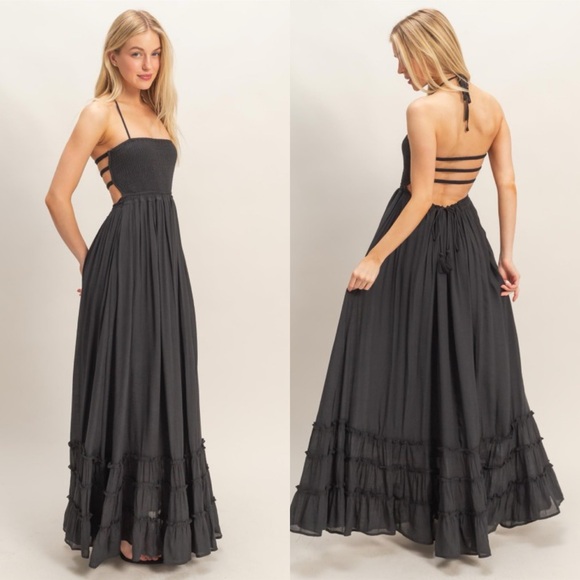 Punta Mita Smocked Black Halter Maxi Dress - Picture 4 of 5